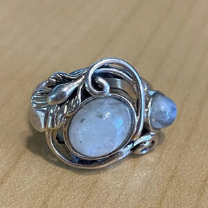 Moonstone Ring Flowers Unique Chunky Sterling Silver Vines Calla Lilly Sz 7